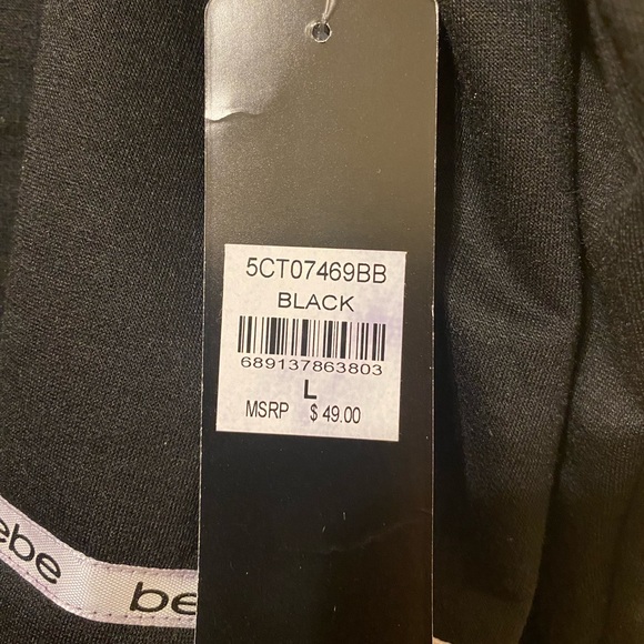 NWT Bebe French terry black and white crop top, Sz. Lg. - Picture 3 of 5